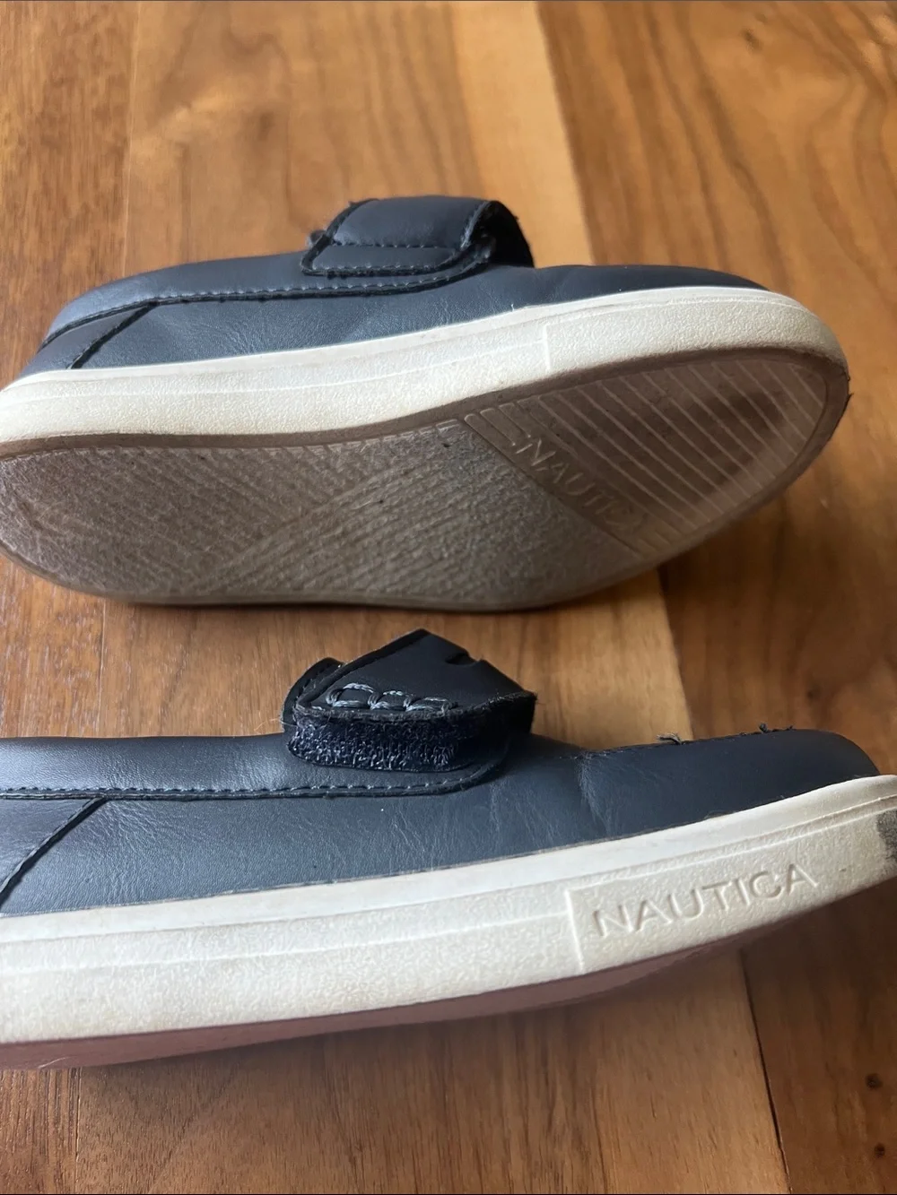 Nautica Boys Navy Blue Penny Loafers Size 10 Velcro Dress Shoes School Uniform